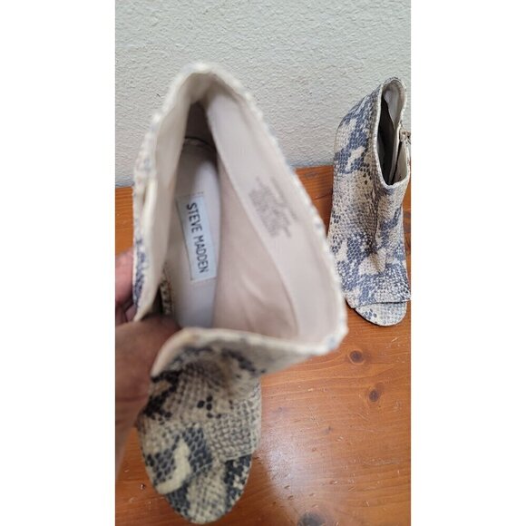 Steve Madden Kicking Natural Snake Print Peep Toe Stiletto Booties With Zipper C - Picture 10 of 11
